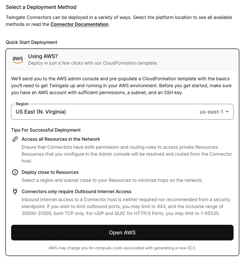 Choosing the CloudFormation Option