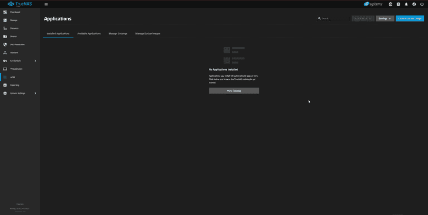 TrueNAS SCALE Applications Screen