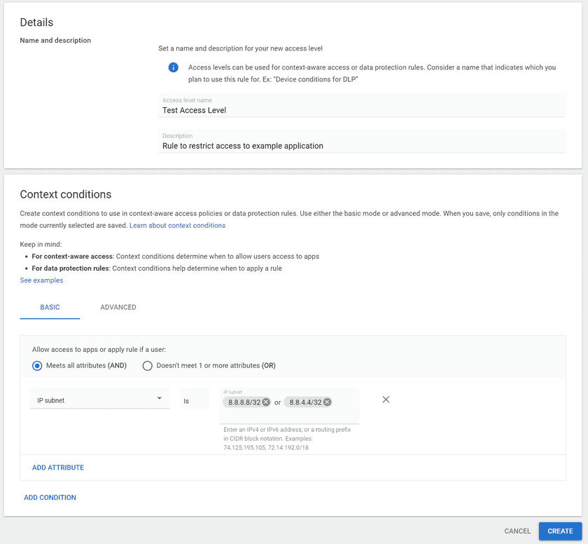 Creating an access level