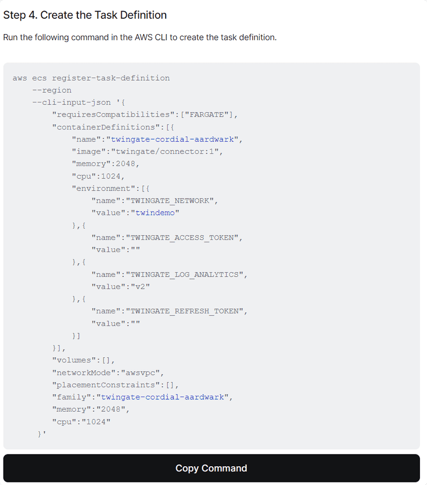 Create the Task Definition Command